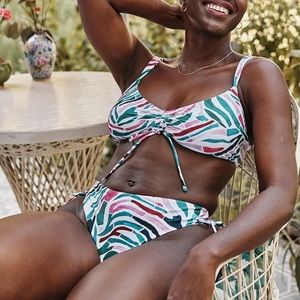 The Cinched Bikini Bottom in Watercolor Zebra